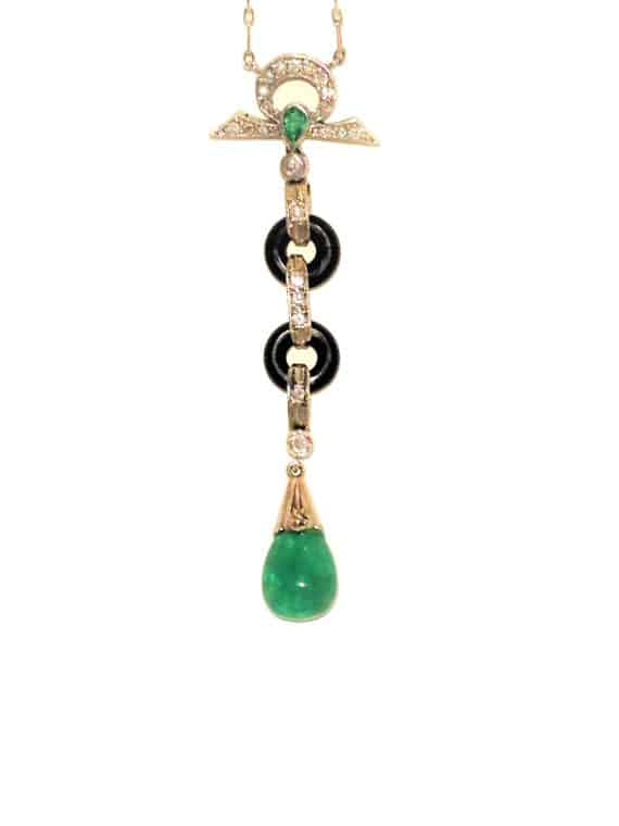Platinum and cabochon emerald pendant