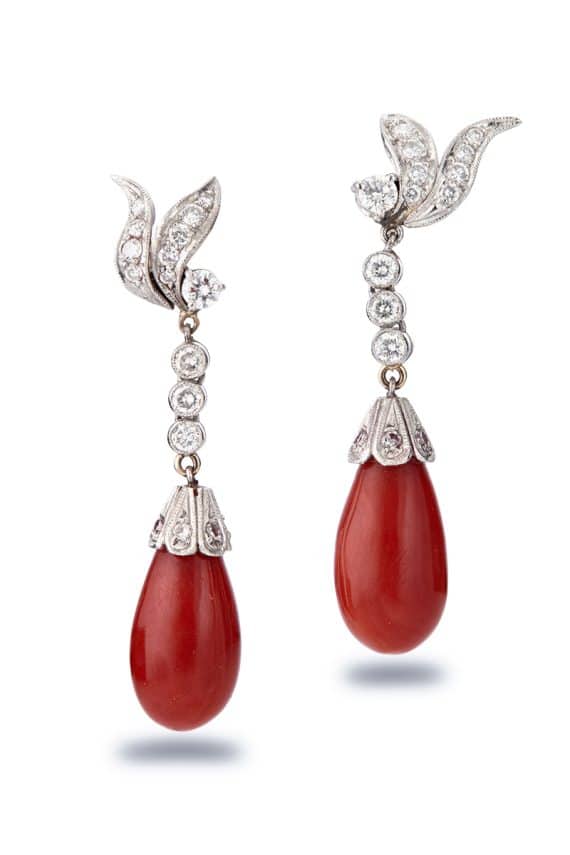 Coral platinum earrings
