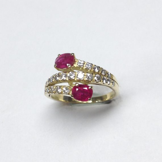 A crossover rubies ring