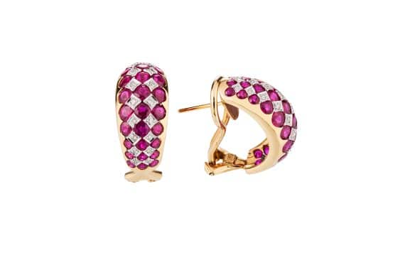 Rubies and diamonds gold earrings