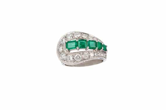 Emerald diamond platinum ring