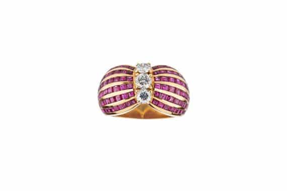 A bow diamonds and rubies ring