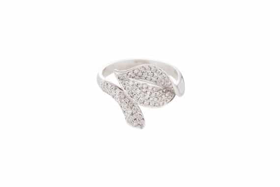 A diamond leaf ring