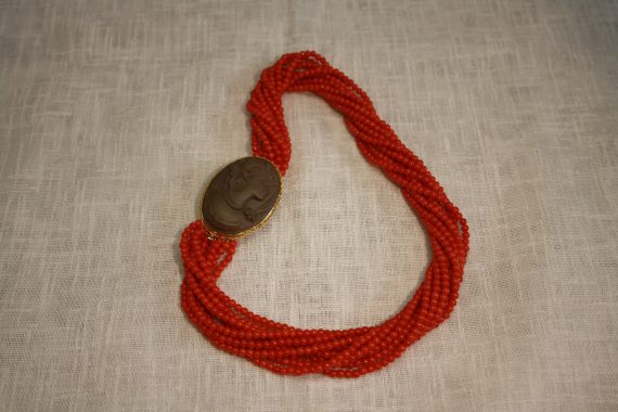 Coral necklace with cameo clasp