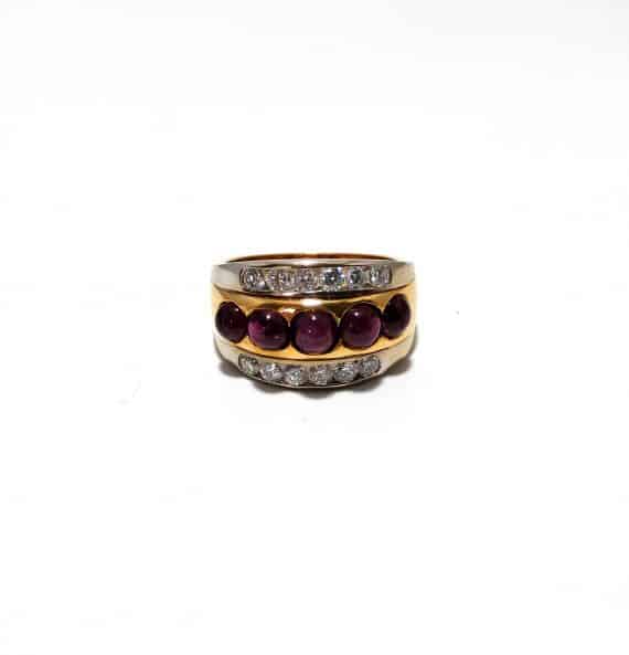 Five cabochon rubies ring